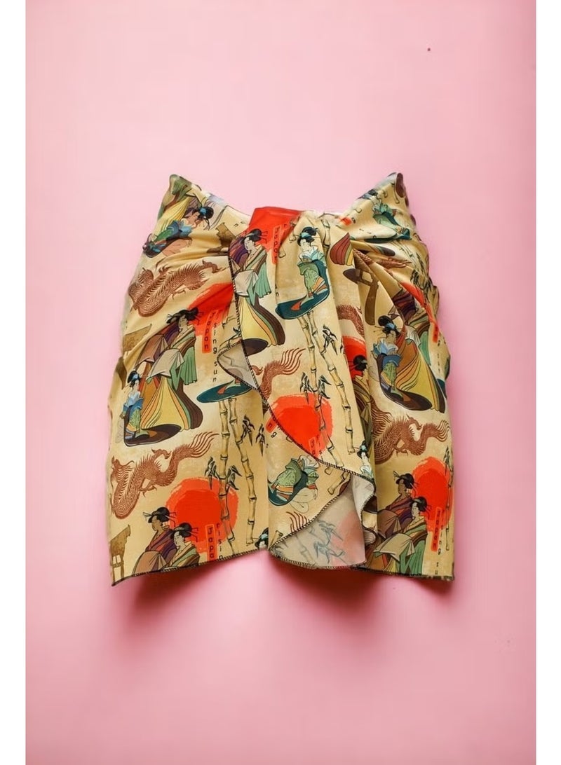 Pistore Korean and Japanese Patterned Short Pareo Satin See-through Women's Beach Dress New Season - Image 2